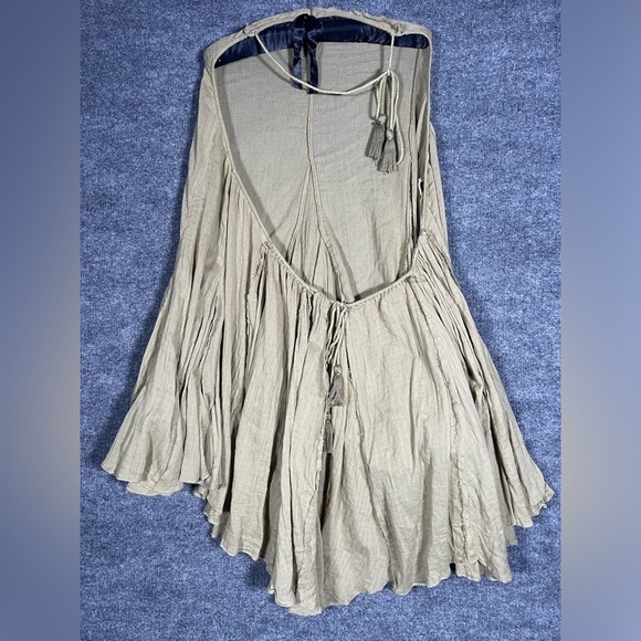 Free People Womens L Catching Rays Green Boho Fairy Raw Hem Halter Tunic Dress - Picture 9 of 12